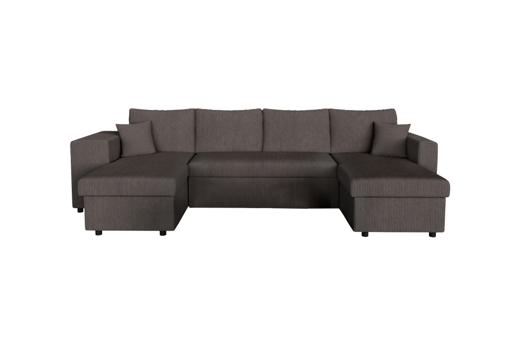 Canapé d'angle panoramique OSLO convertible avec 2 coffres et 2 poufs en velours côtelé