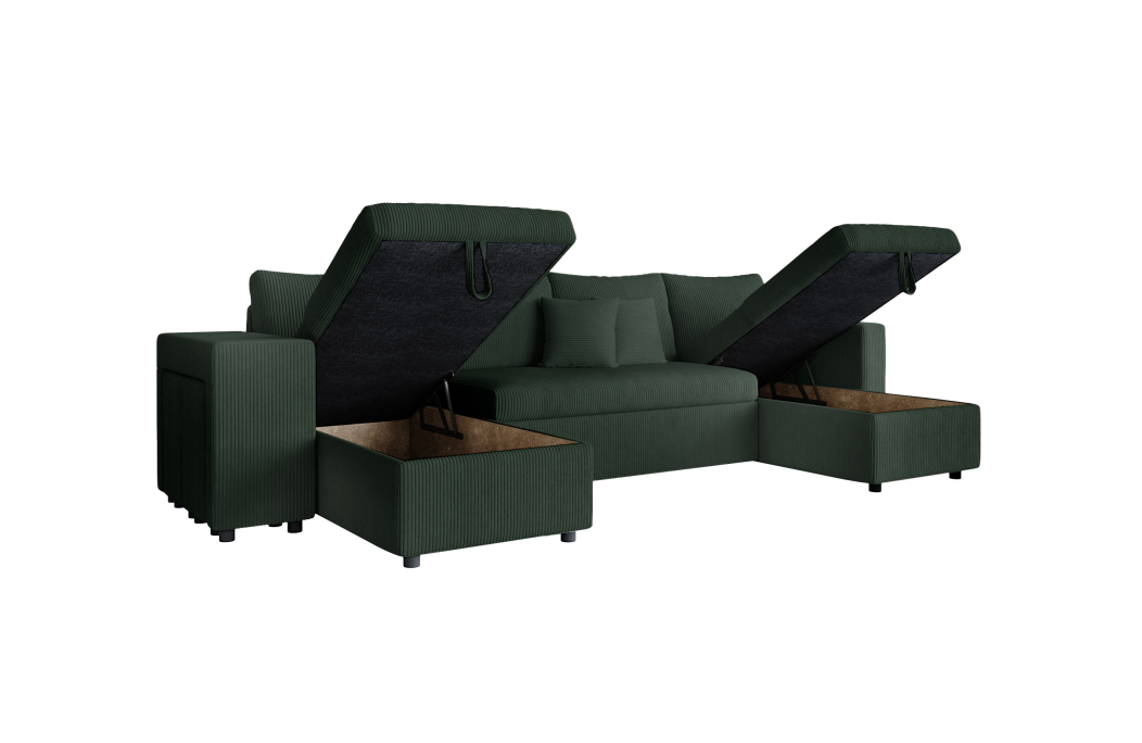 Canapé d'angle panoramique OSLO convertible avec 2 coffres et 2 poufs en velours côtelé