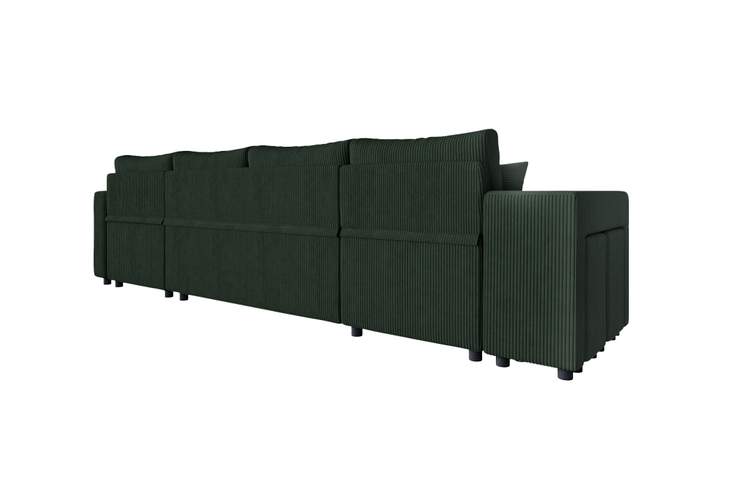 Canapé d'angle panoramique OSLO convertible avec 2 coffres et 2 poufs en velours côtelé