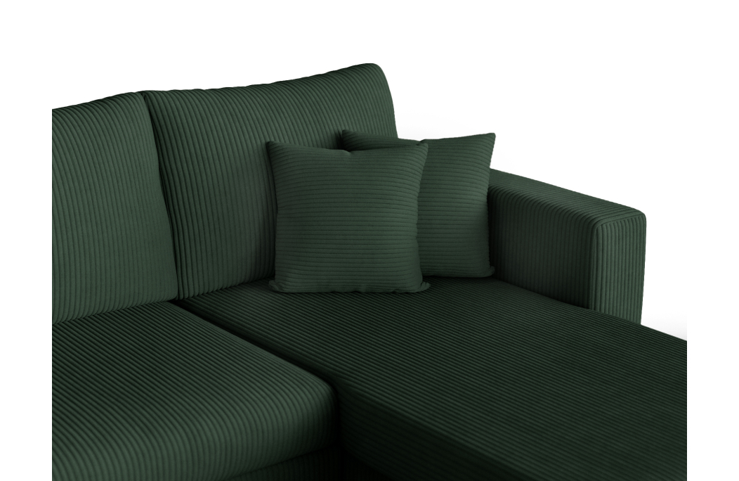 Canapé d'angle panoramique OSLO convertible avec 2 coffres et 2 poufs en velours côtelé