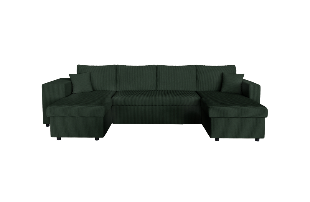 Canapé d'angle panoramique OSLO convertible avec 2 coffres et 2 poufs en velours côtelé