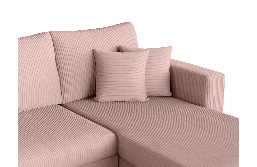 Canapé d'angle panoramique OSLO convertible avec 2 coffres et 2 poufs en velours côtelé