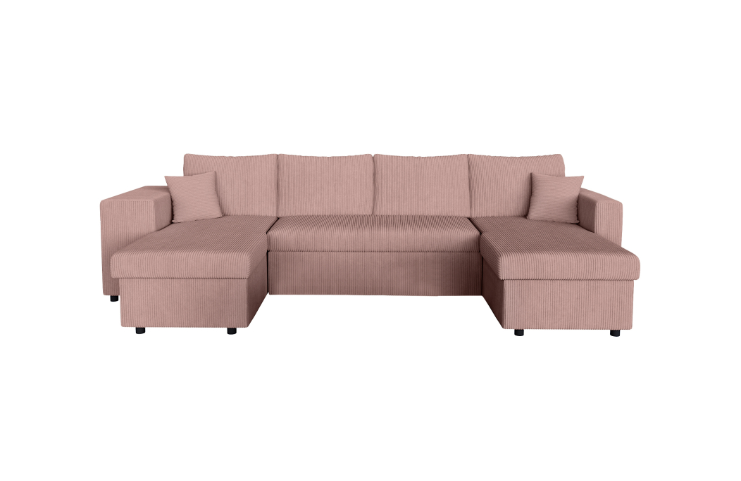 Canapé d'angle panoramique OSLO convertible avec 2 coffres et 2 poufs en velours côtelé