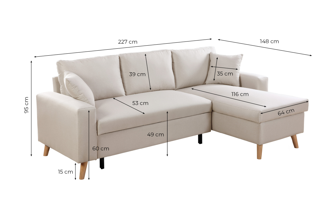 Canapé d'Angle MARIA SCANDINAVE Réversible et Convertible