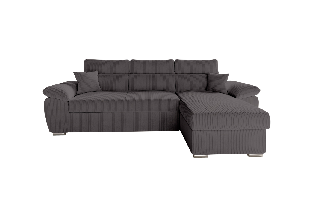 Canapé KOMECO d'angle reversible convertible avec coffre et têtières réglables en velours côtelé