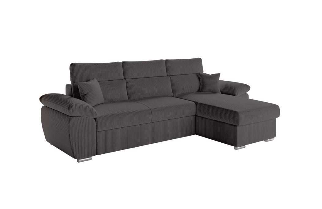 Canapé KOMECO d'angle reversible convertible avec coffre et têtières réglables en velours côtelé