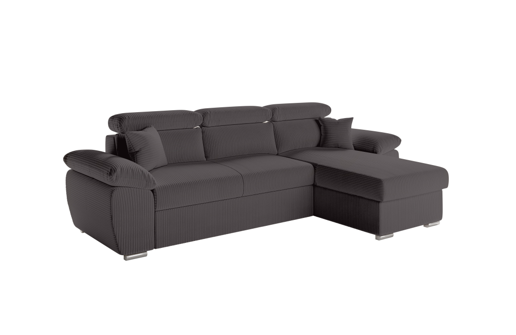 Canapé KOMECO d'angle reversible convertible avec coffre et têtières réglables en velours côtelé