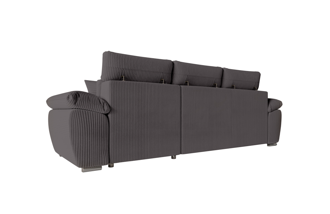 Canapé KOMECO d'angle reversible convertible avec coffre et têtières réglables en velours côtelé