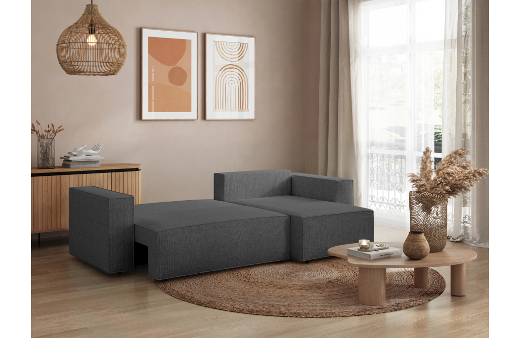 CLARISSE - Canapé d'angle convertible réversible avec coffre en tissu texturé 3D