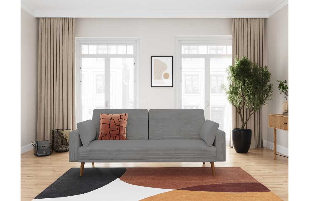 Canapé droit scandinave ELGA convertible 3 places en velours côtelé