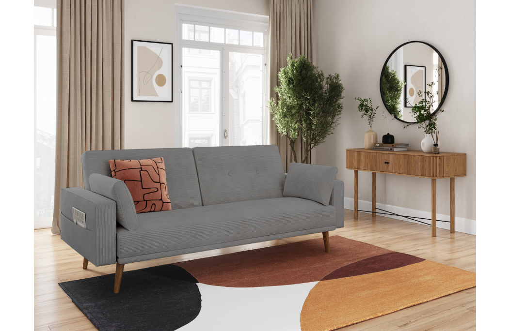 Canapé droit scandinave ELGA convertible 3 places en velours côtelé