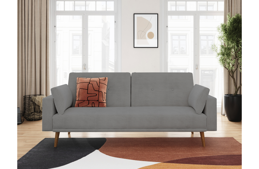 Canapé droit scandinave ELGA convertible 3 places en velours côtelé