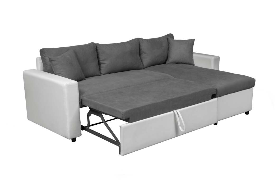 Canapé d'Angle MARIA Réversible et Convertible avec Coffre en simili et microfibre