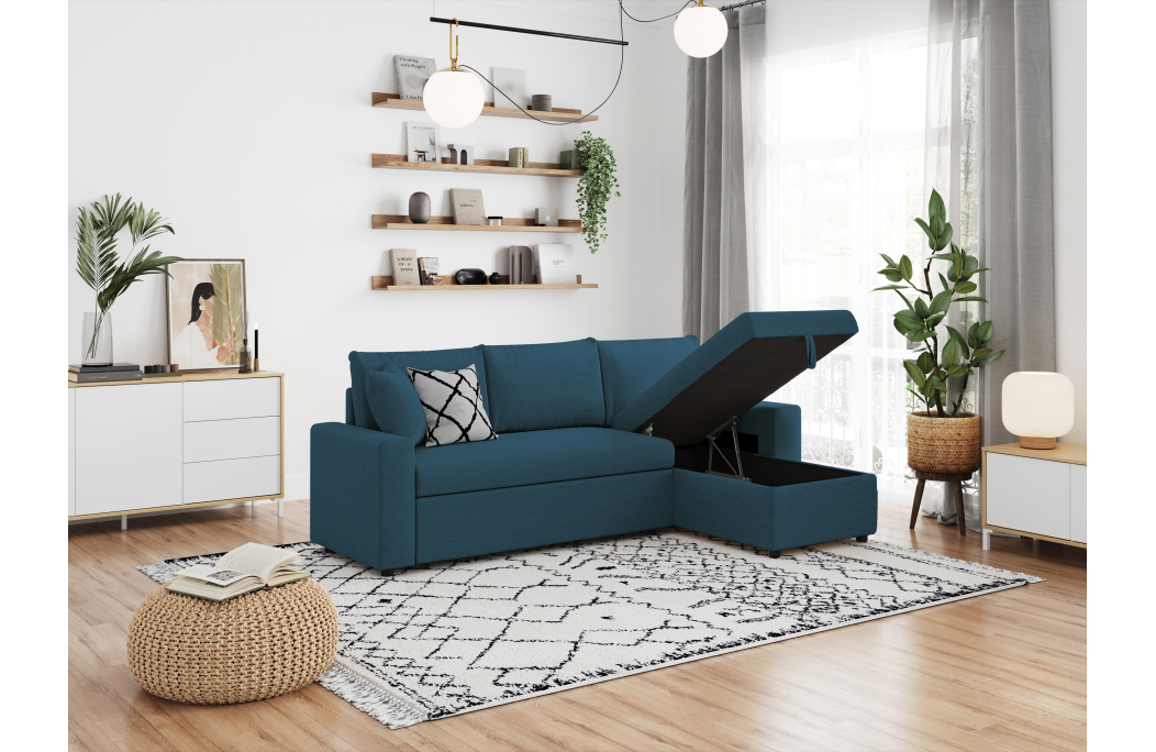 Canapé d'Angle MARIA Réversible et Convertible avec Coffre en tissu