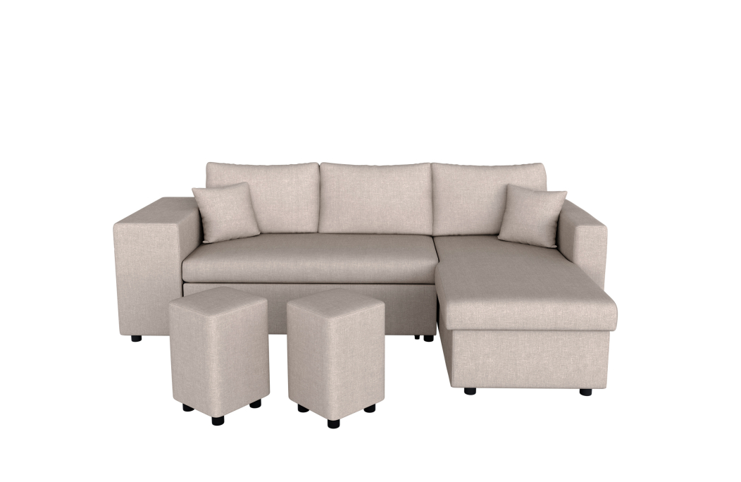 Canapé d'angle OSLO convertible avec coffre et poufs en tissu