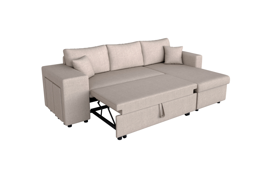 Canapé d'angle OSLO convertible avec coffre et poufs en tissu