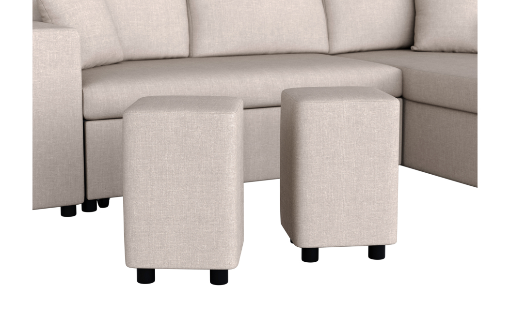 Canapé d'angle OSLO convertible avec coffre et poufs en tissu