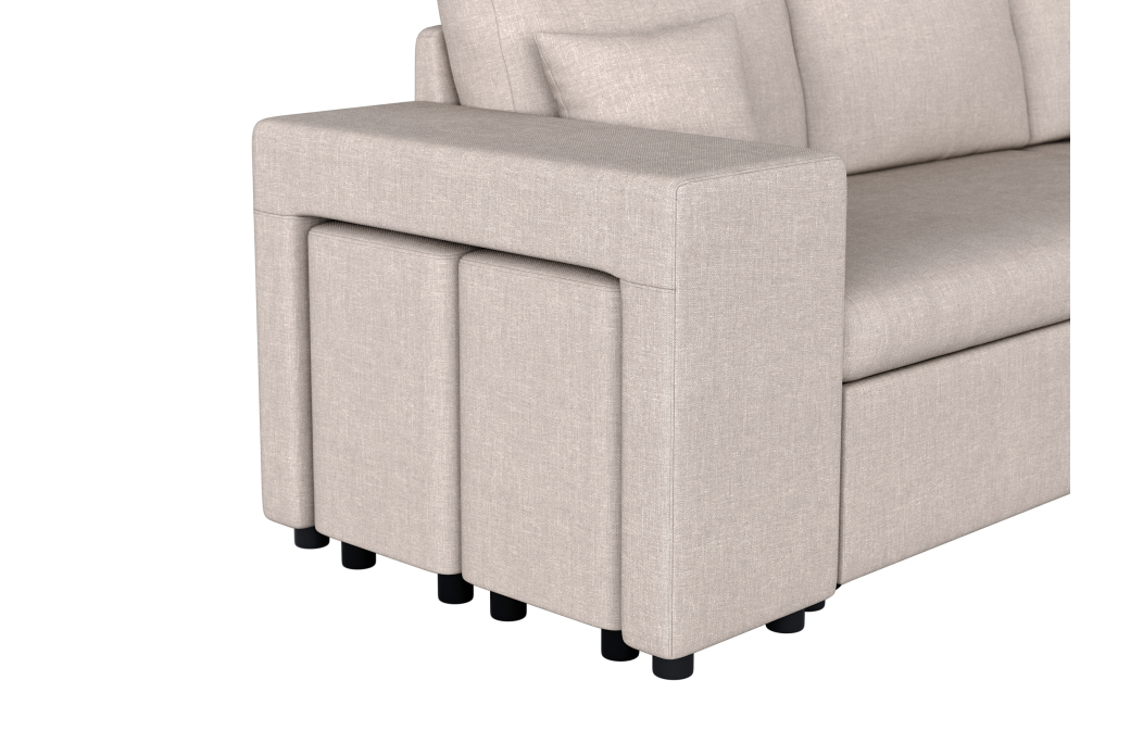Canapé d'angle OSLO convertible avec coffre et poufs en tissu