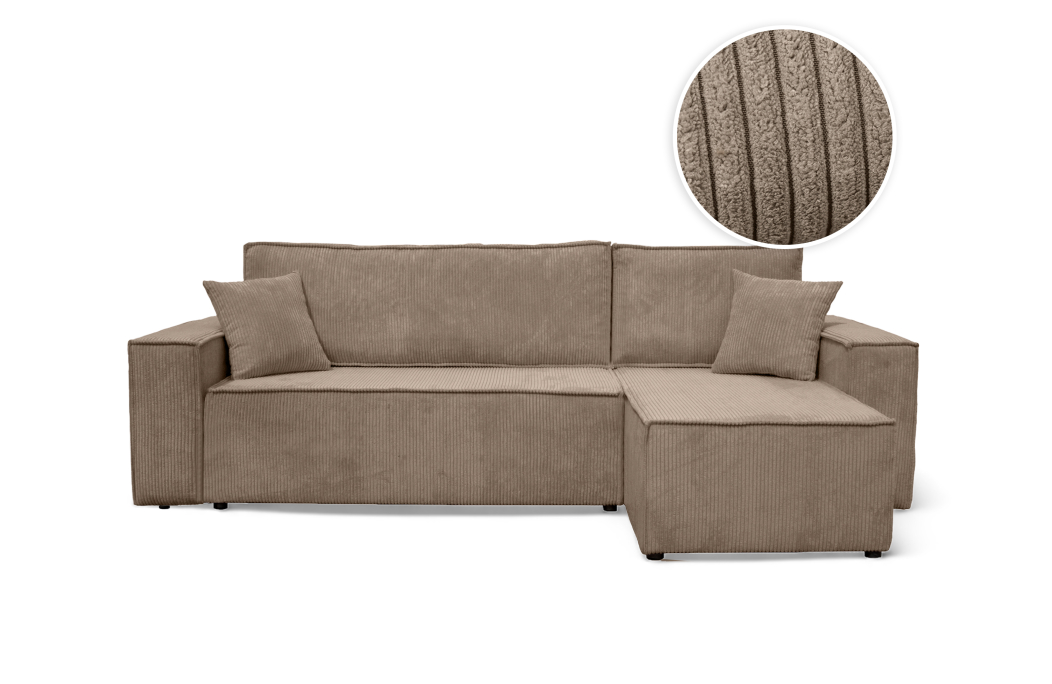 Canapé FARAH d'angle convertible et réversible 4 places en velours côtelé