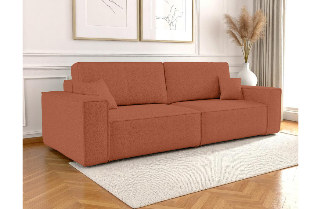 Canapé droit 3 places FARAH convertible en tissu bouclette