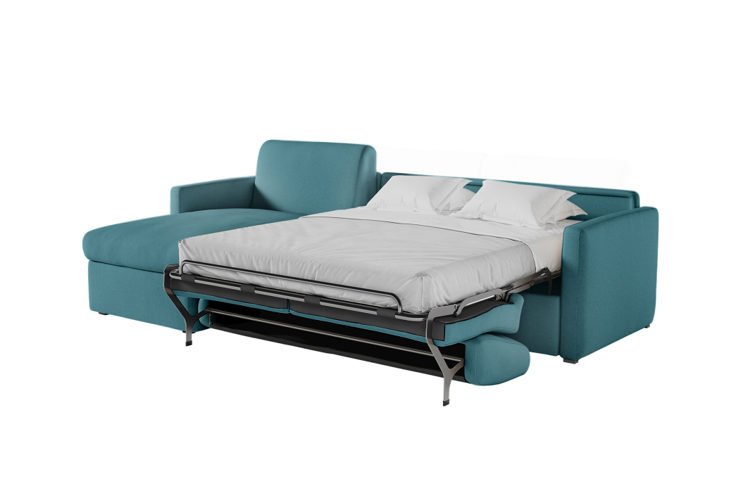 Canapé d'angle convertible express 4 places AGATHE couchage quotidien en tissu