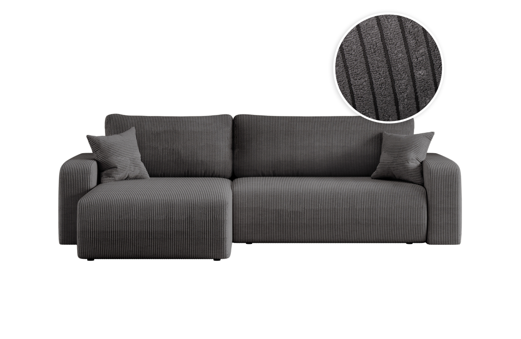 Canapé LYANA d'angle XL réversible et convertible 4 places en velours côtelé