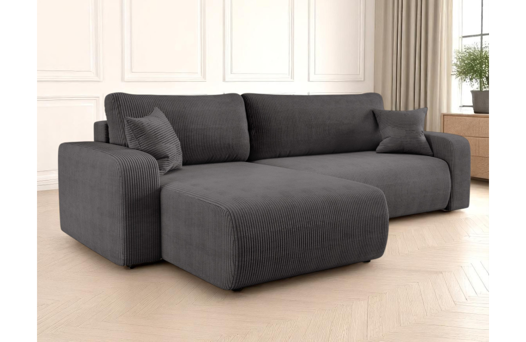 Canapé LYANA d'angle XL réversible et convertible 4 places en velours côtelé