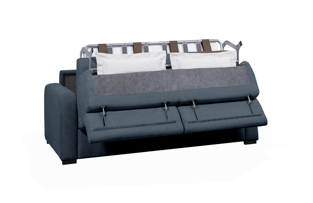 Canapé CAROLE convertible 3 places système couchage express avec têtières réglables en tissu