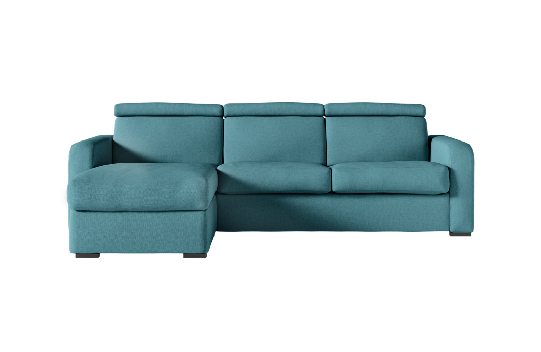 Canapé CAROLE d'angle convertible 4 places système couchage express avec têtières réglables en tissu