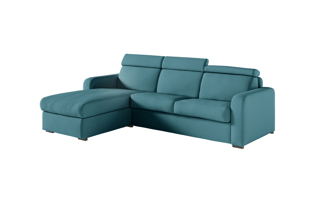 Canapé CAROLE d'angle convertible 4 places système couchage express avec têtières réglables en tissu