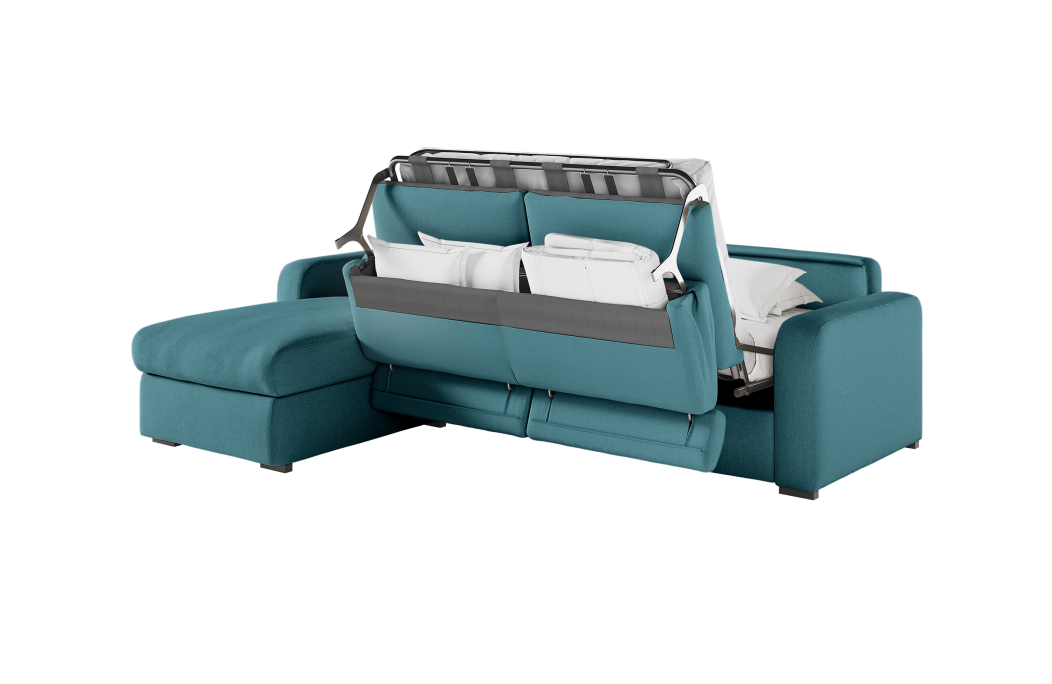 Canapé CAROLE d'angle convertible 4 places système couchage express avec têtières réglables en tissu