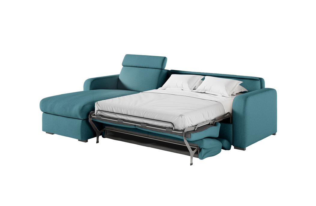 Canapé CAROLE d'angle convertible 4 places système couchage express avec têtières réglables en tissu