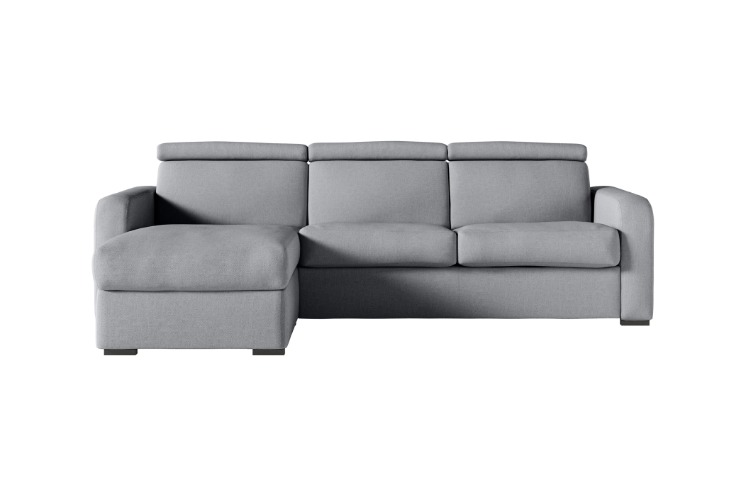 Canapé CAROLE d'angle convertible 4 places système couchage express avec têtières réglables en tissu
