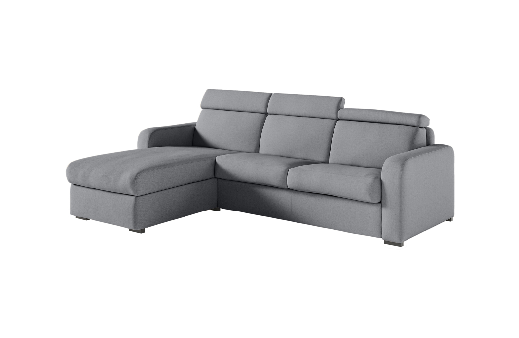 Canapé CAROLE d'angle convertible 4 places système couchage express avec têtières réglables en tissu