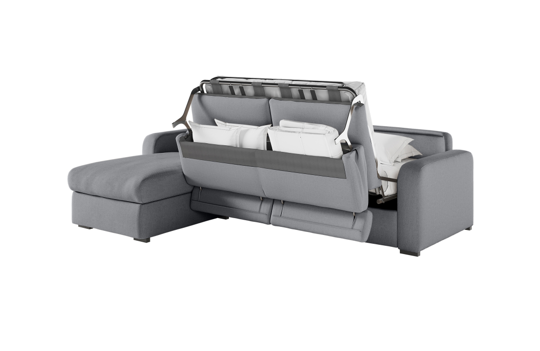 Canapé CAROLE d'angle convertible 4 places système couchage express avec têtières réglables en tissu