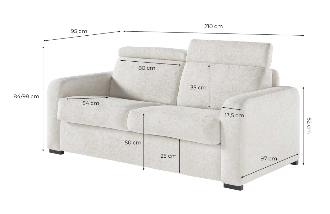 Canapé CAROLE convertible 3 places système couchage express avec têtières réglables en tissu bouclette