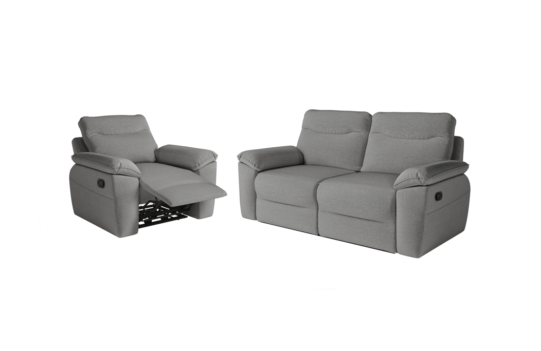 PACK - Canapé de relaxation ROSS manuel 3 places et fauteuil en tissu Easy Clean antitache