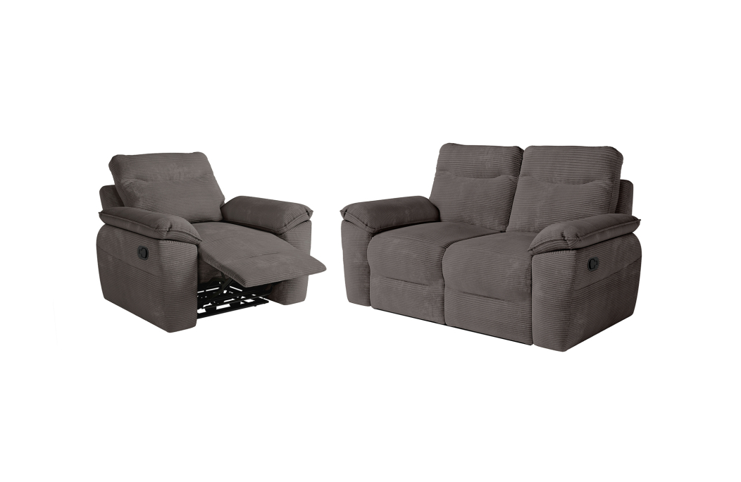 PACK - Canapé de relaxation ROSS manuel 2 places et fauteuil en velours côtelé