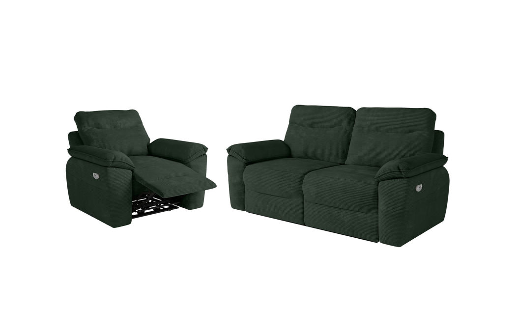 PACK - Canapé de relaxation ROSS électrique 3 places et fauteuil en velours côtelé