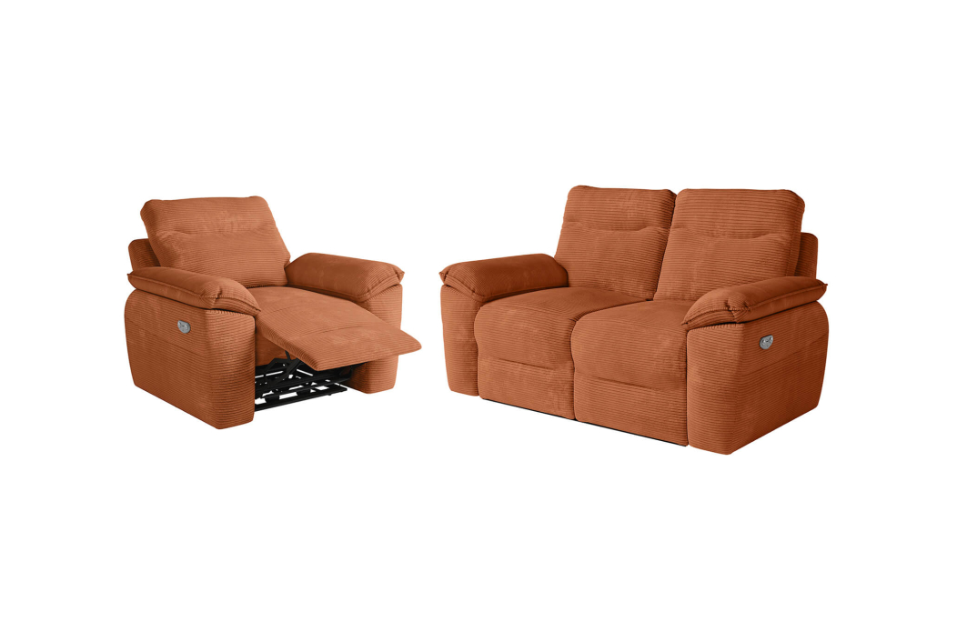 PACK - Canapé de relaxation ROSS électrique 2 places et fauteuil en velours côtelé