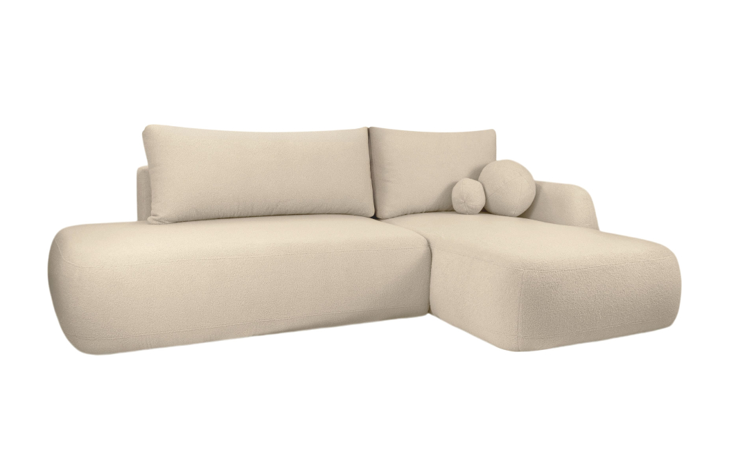 FABIO - Canapé d'angle convertible 5 places en tissu bouclettes