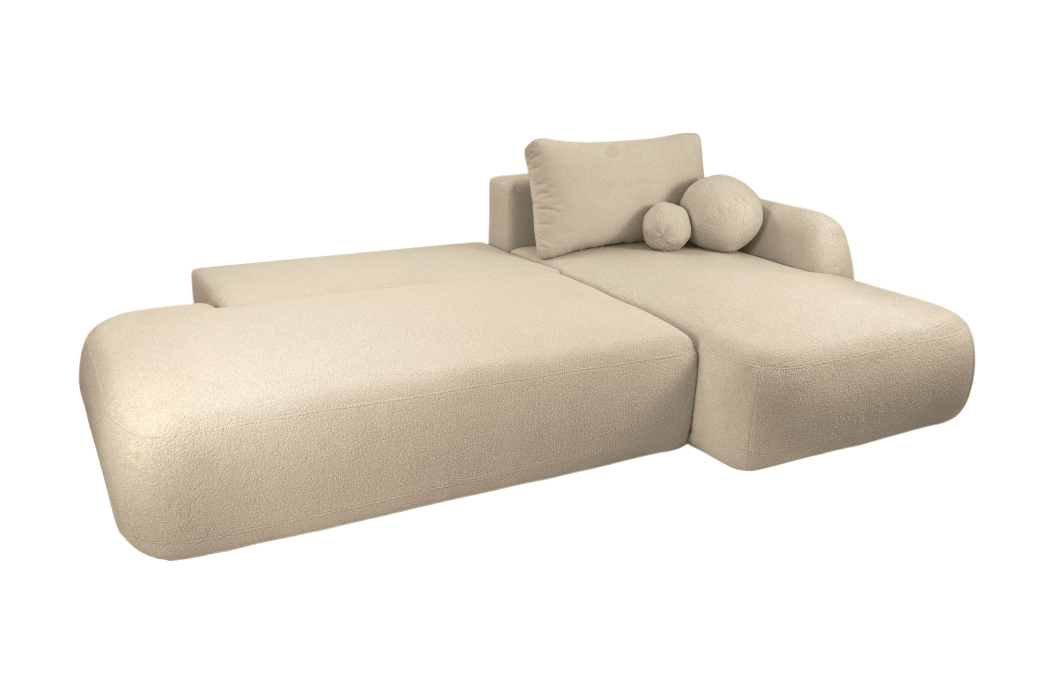 FABIO - Canapé d'angle convertible 5 places en tissu bouclettes