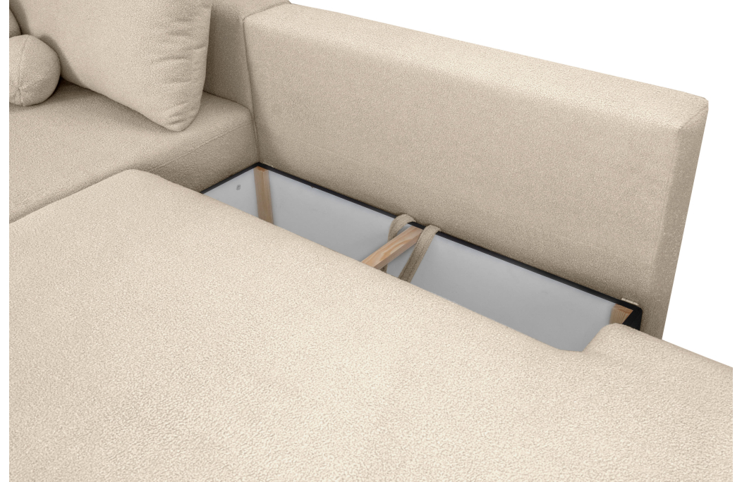 FABIO - Canapé d'angle convertible 5 places en tissu bouclettes