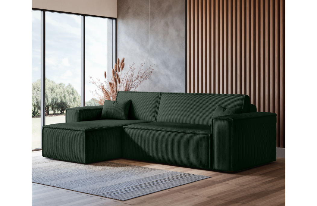 Canapé FARAH d'angle convertible et réversible 4 places en velours côtelé