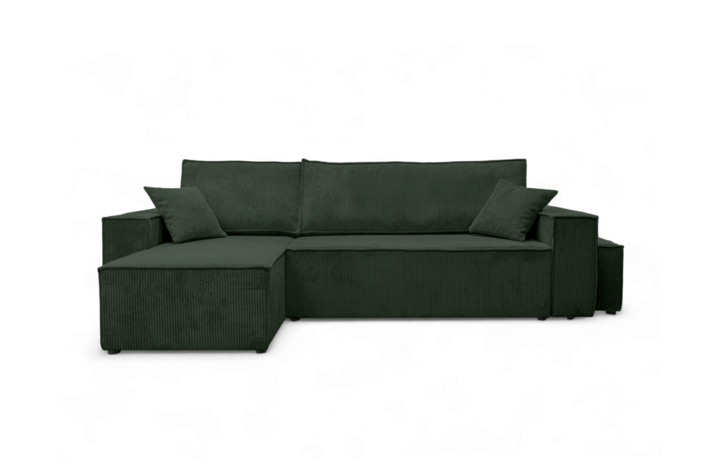 Canapé FARAH d'angle réversible et convertible 4 places avec un pouf en velours côtelé