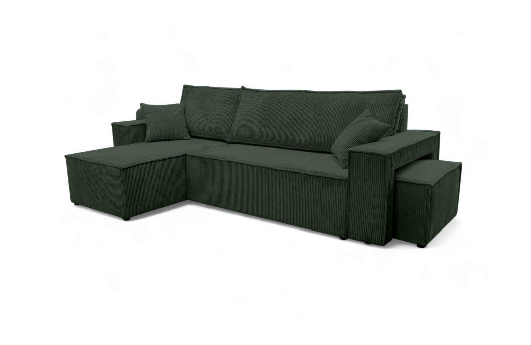 Canapé FARAH d'angle réversible et convertible 4 places avec un pouf en velours côtelé