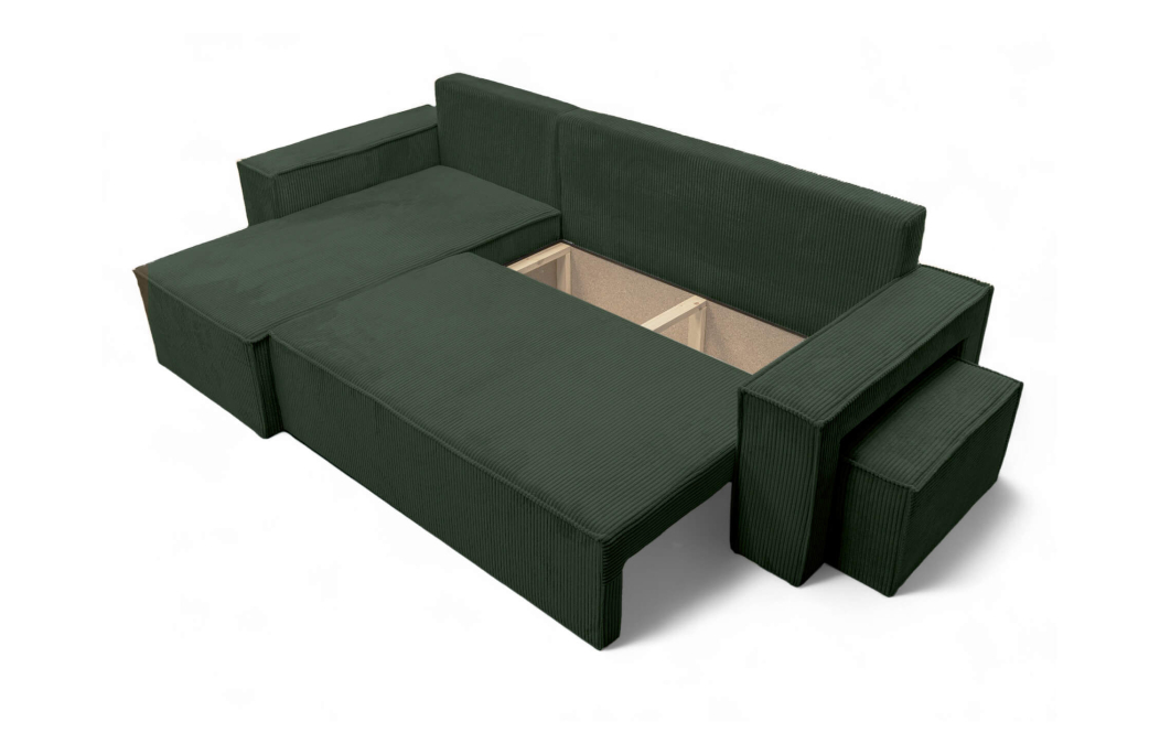 Canapé FARAH d'angle réversible et convertible 4 places avec un pouf en velours côtelé