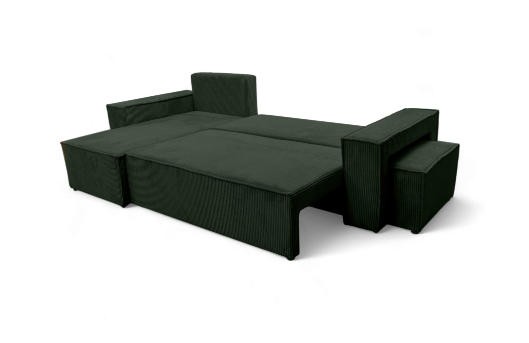 Canapé FARAH d'angle réversible et convertible 4 places avec un pouf en velours côtelé