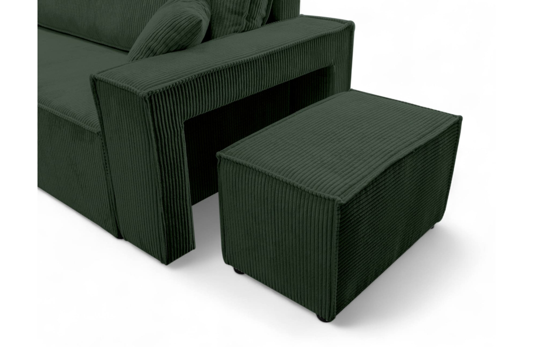Canapé FARAH d'angle réversible et convertible 4 places avec un pouf en velours côtelé