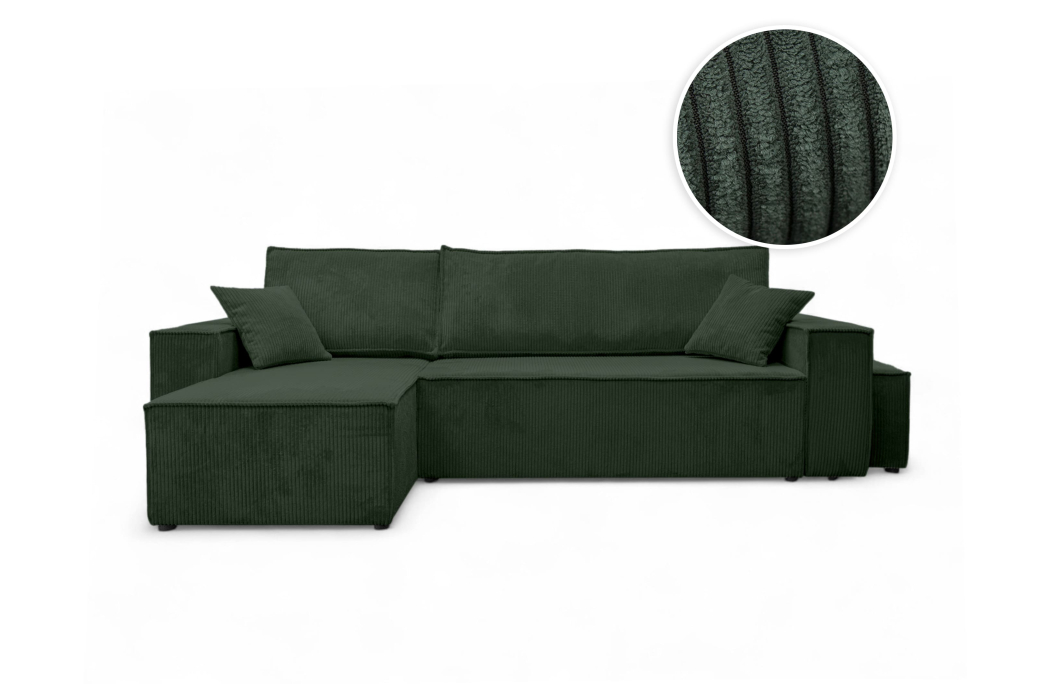 Canapé FARAH d'angle réversible et convertible 4 places avec un pouf en velours côtelé